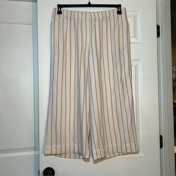 J Jill Linen Stretch Linen Blend Wide Leg Cropped Elastic Waist Pants Striped - Picture 1 of 5